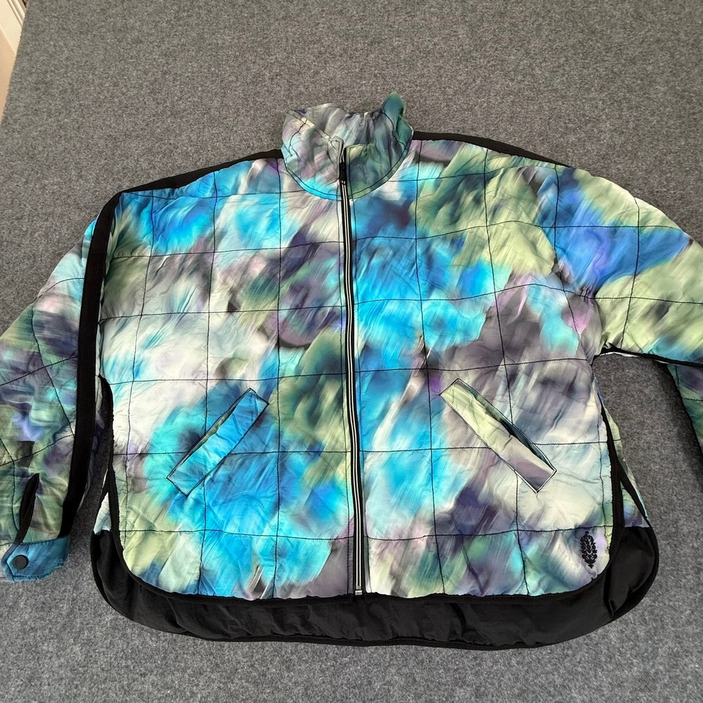 FP Movement Pippa Packable Puffer Jacket Blue Green Tie Dye Oversized Medium